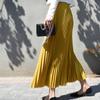 Women Summer Solid Long Dress Elastic Waist Pleated Boho Beach Maxi Skirt