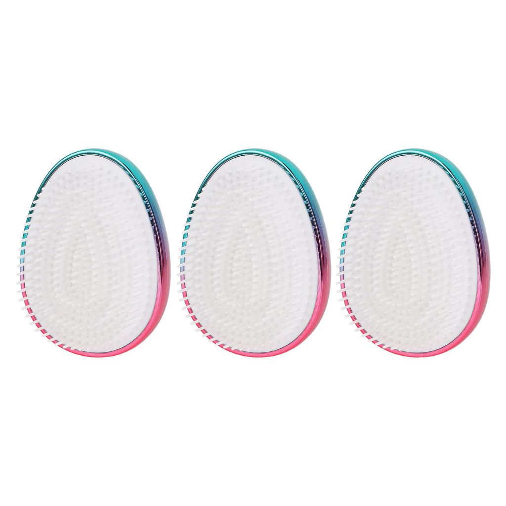 3pcs Egg Shape Hair Brush Electroplating Gradient Red Blue Color Long Short Teeth Portable Hair Deta