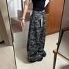 Women's High Rise Camo Wide Leg Jeans Loose Floor Length Vintage American Washed Non-Stretch Summer Denim Trousers