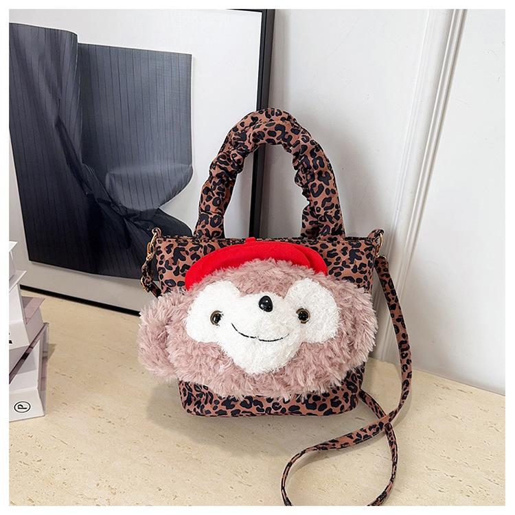 Autumn And Winter Small Leopard Print Bag Is Popular And Versatile One-shoulder Crossbody Bag Cute Cartoon Cat Portable Bucket Bag