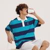 Li-Ning Weekend Youth Casual Comfortable Striped Polo Shirt Unisex Polo Shirts Reef-Blue APLU235-3