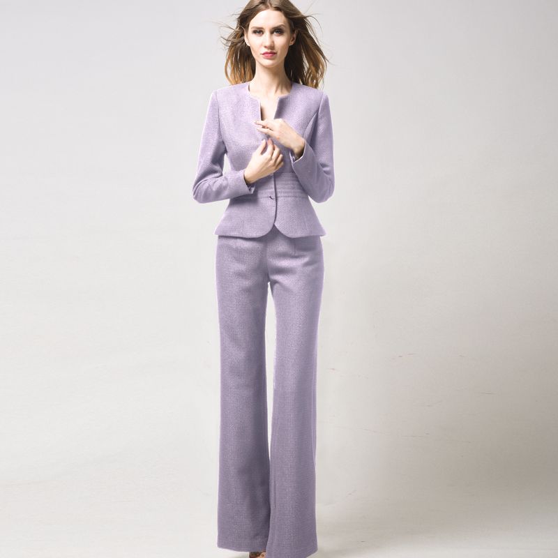 

European/American V-neck Violet Short Small Suit Spring/Fall Lilac Roland (Clothing + pants) Size 2 (M/160)