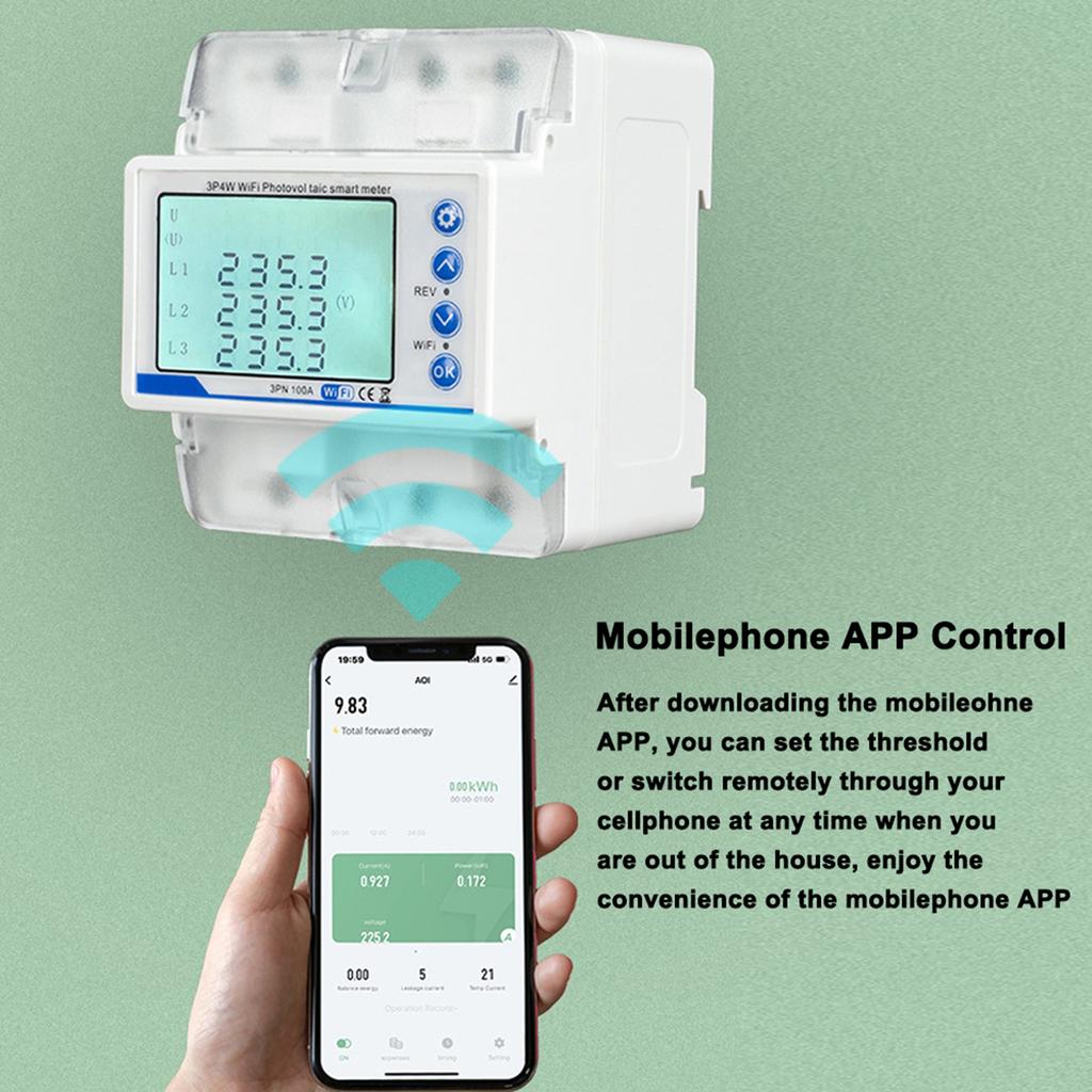 Tuya WiFi 3P4W Photovoltaik-Zähler Dreiphasen-Wiederanschlussschalter Intelligenter Wiederanschlussschutz LCD-Anzeige Überlast