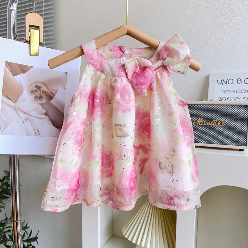 Girls Summer Bow Floral Vest Shirt And Shorts Set Princess Two Piece Outfit For Kids