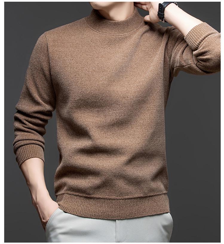 Men's Autumn/Winter Chenille Knit Half-High Neck Velvet-Enhanced Base Layer Sweater