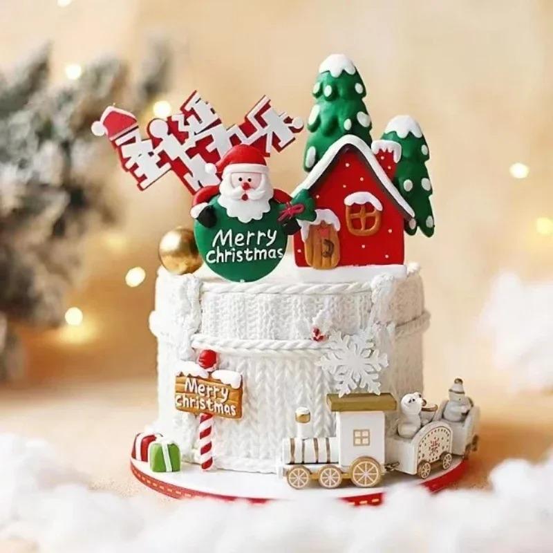 Christmas Miniature Train Decoration Santa Claus Holiday Festive Table Ornament Baking Decoration Scene Prop Home Display