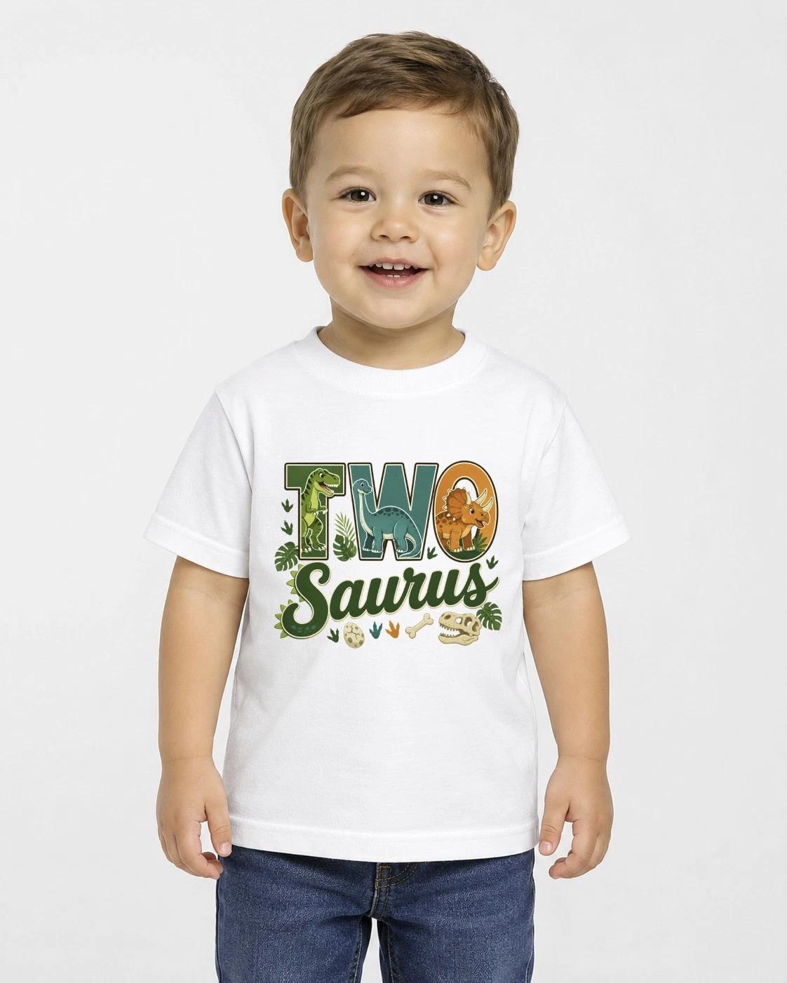 Boys 2nd Birthday Children s Children s Children s T Children s T-shirt Twosaurus Dinosaur Tee Age Two Party Gift 130
