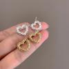 Silver Plated Hollow Heart Cubic Zirconia Stud Earrings
