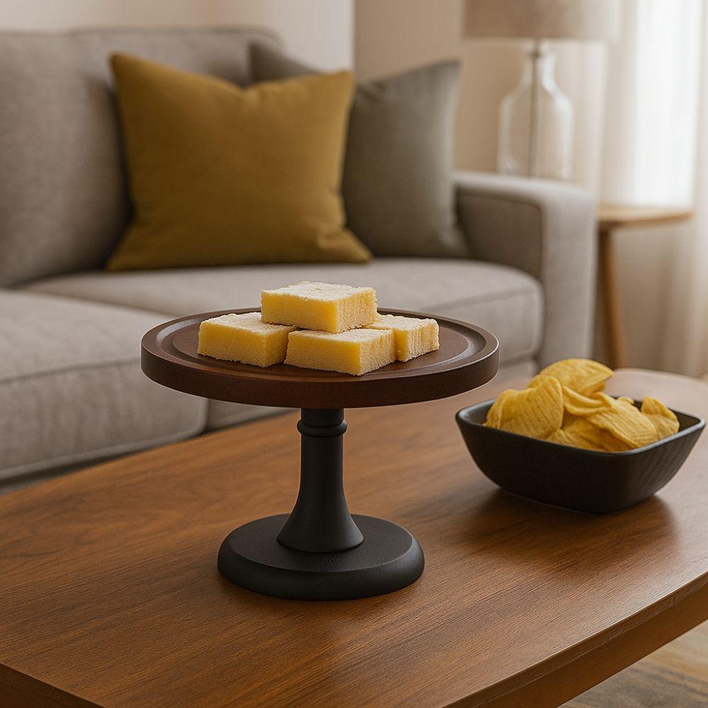 Circular Shape Wooden Cake Stand 8 Inch Fruit Snacks Storage Tray  Birthday