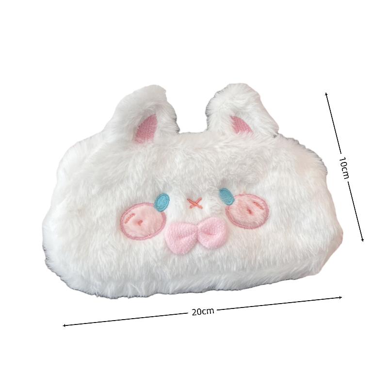 Kawaii Plush Rabbit Student Stationery Bag Portable Large Capacity Pen Case Cosmetics Storage Bag For School Office Accessories