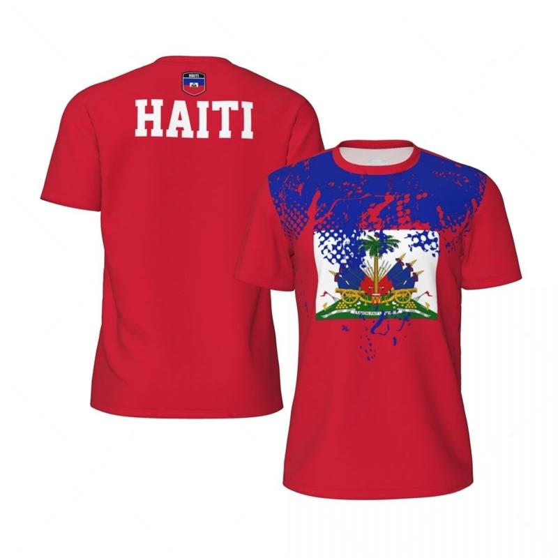 Haitianische Flagge 3D-gedrucktes Trikot Sommer Mode Lässige Kurzarm-Oberteile Herren Weich und Bequem Sport O-Ausschnitt Kleidung