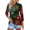 Women's Fashion Casual Lapel Short 3/4 Sleeve Christmas Print Shirt Women's Button Up Tops