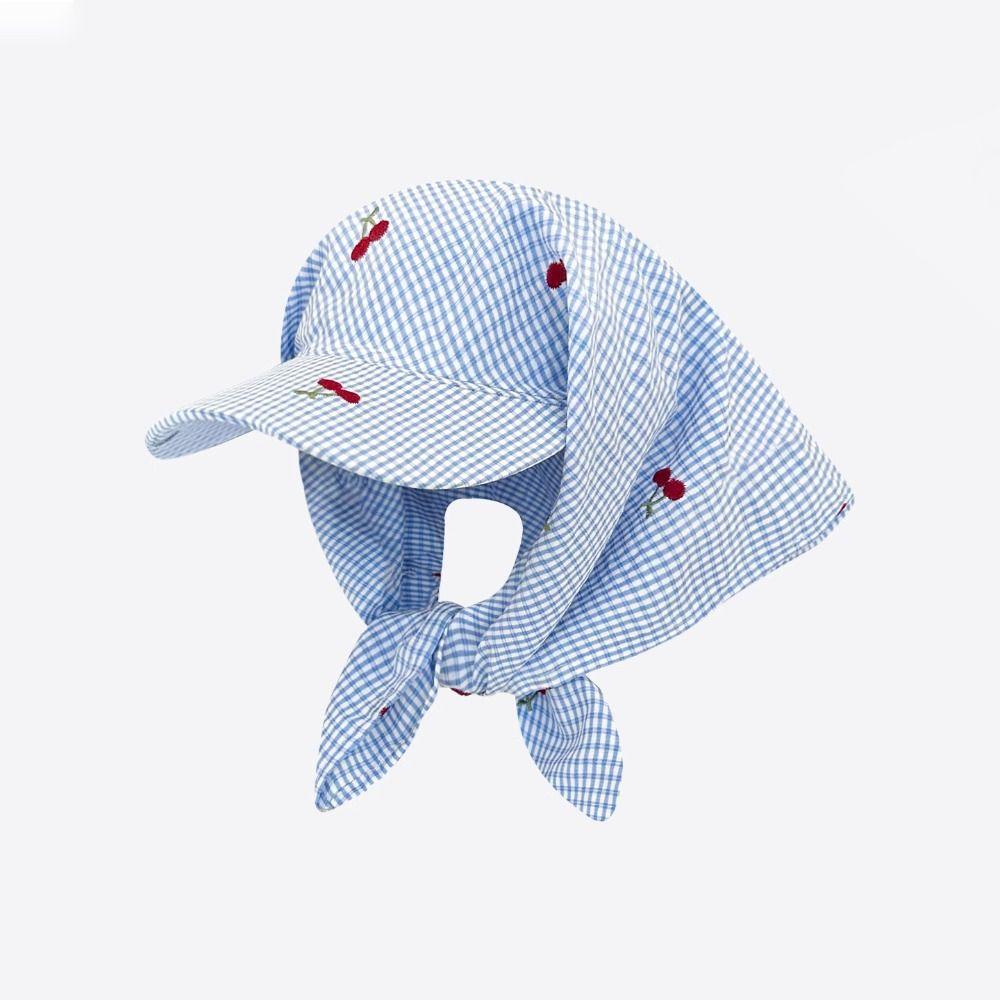 Casquette à Visière Écharpe Douce à Carreaux Simple Protection Solaire Chapeaux de Plage Outdoor