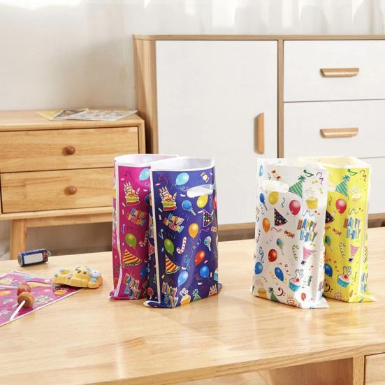 Yousheng 50Pcs Candy Goodie Treat Bags with Handle Large Capacity Vibrant Colors Cartoon Patterns Birthday Gift Toys Bags