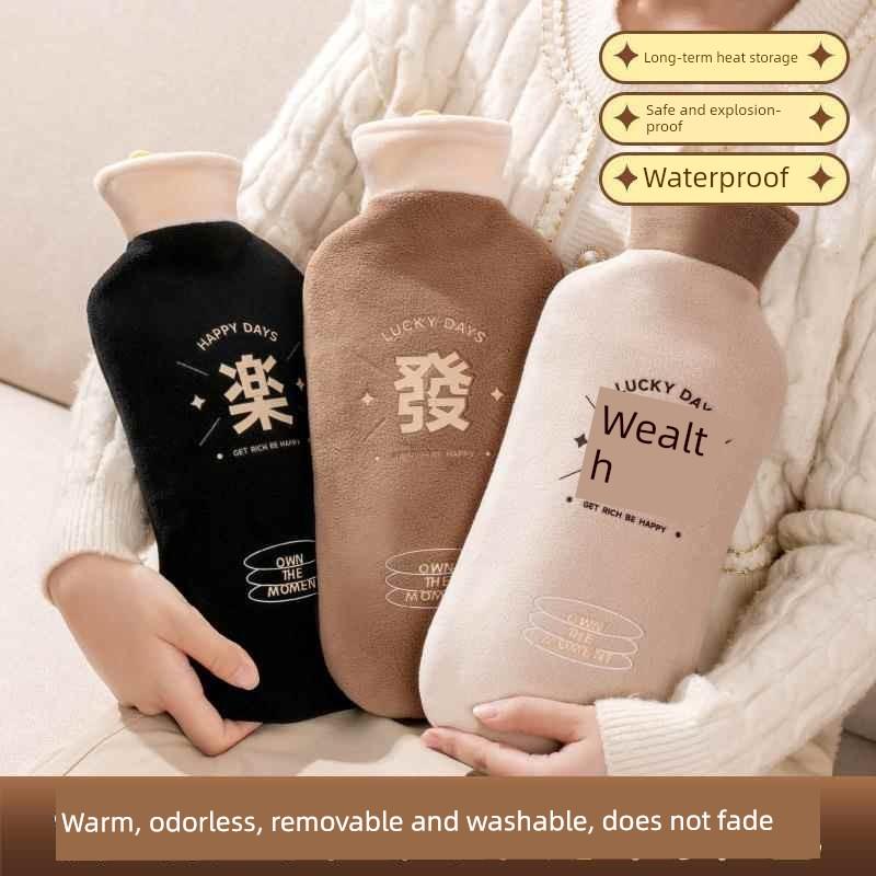 Long Hot Water Bag Water Injection Plush Cover Rubber Warm Water Bag Waist Supporter Irrigation Large Thickened Belly Warming Handbag