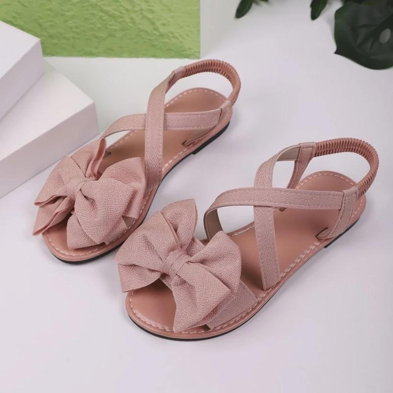Outdoor Beach Casual Slippers Women Bow Flat Shoes Home Slides Women Sandals 2025 New Summer Lightweight Sandals Women
