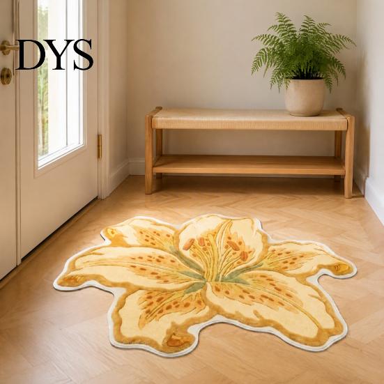 Decorative Lily Shape Rug Floor Mat, Absorbent Velvet for Bathroom And Entrance, Non-slip Washable Bedroom Area Flower Dressing Table, Soft