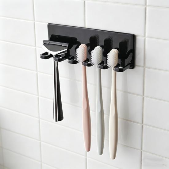 Soporte para Cepillos de Dientes de Pared 5 Ranuras Organizador Autoadhesivo Resistente al Óxido Baño