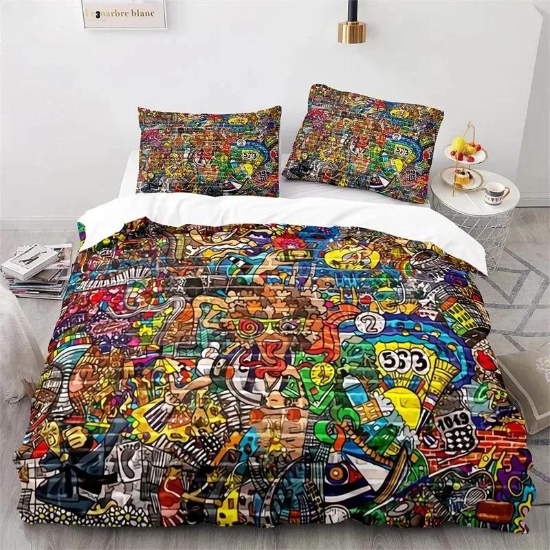 Graffiti Hip Hop Modern Street Art Bedding Set Boys Girls Twin Queen Size Duvet Cover Pillowcase Bed Kids Adult bedding