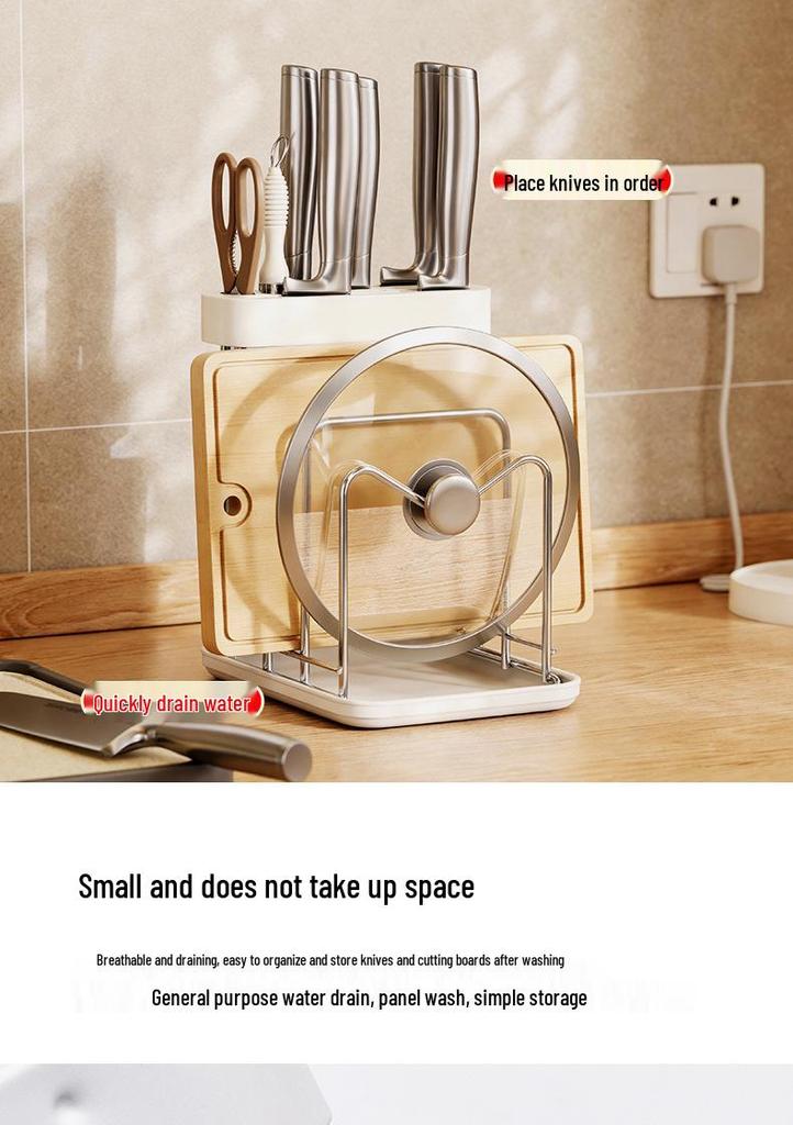 304 Stainless Steel Kitchen Storage Rack with Chopstick Holder, Knife Block, and Cutting Board Storage