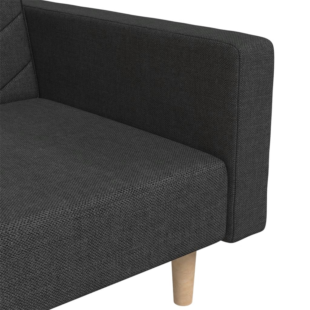 2 Seater Sofa Bed with 2 Pillows Black Fabric