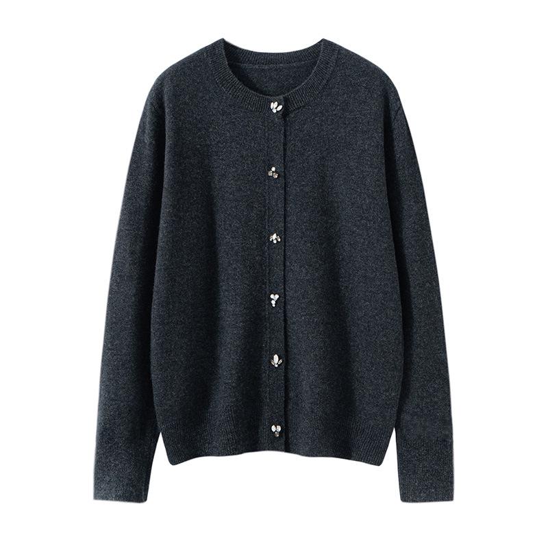 Twelve-Needle Rhinestone Button Cashmere Cardigan for Women - Autumn/Winter Knitwear