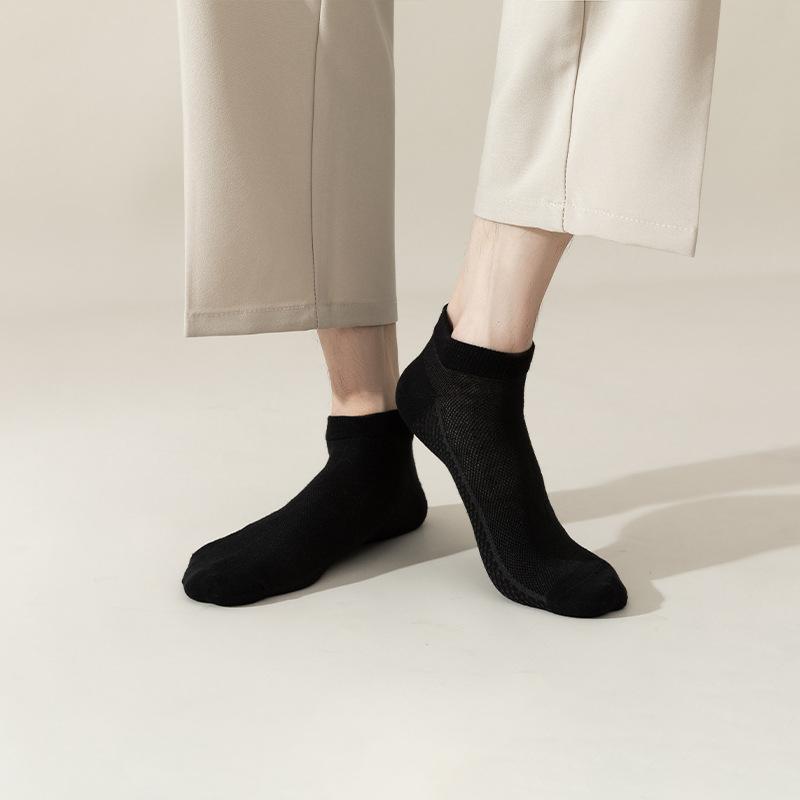 Men's Summer Thin Solid Color Sweat-absorbing and Odor-proof Short Socks, Pure Cotton Breathable Thin Mesh Business Short Socks
