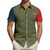 Top da Uomo Stampato per il Giorno dell'Indipendenza con Colletto Camicia Casual Sportiva a Maniche Corte da Uomo
