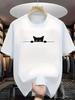 Men's and Women's Kids 100% Cotton Casual Loose Cute Cat Pattern Printed Round Neck Short Sle