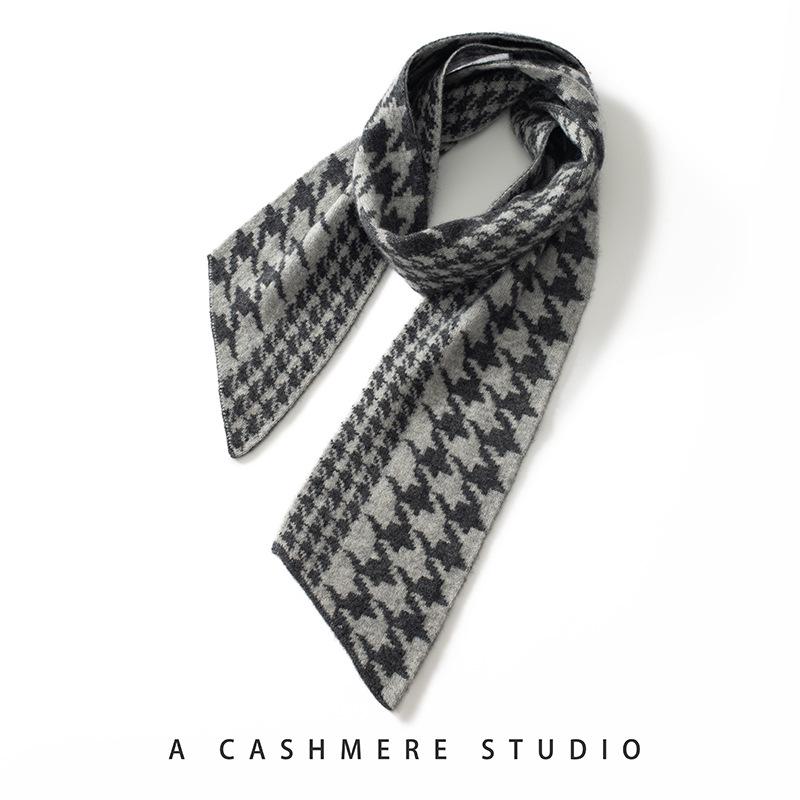 Unisex Korean Houndstooth Cashmere Scarf - Warm, Versatile Neck Warmer for Autumn/Winter Cashmere серый