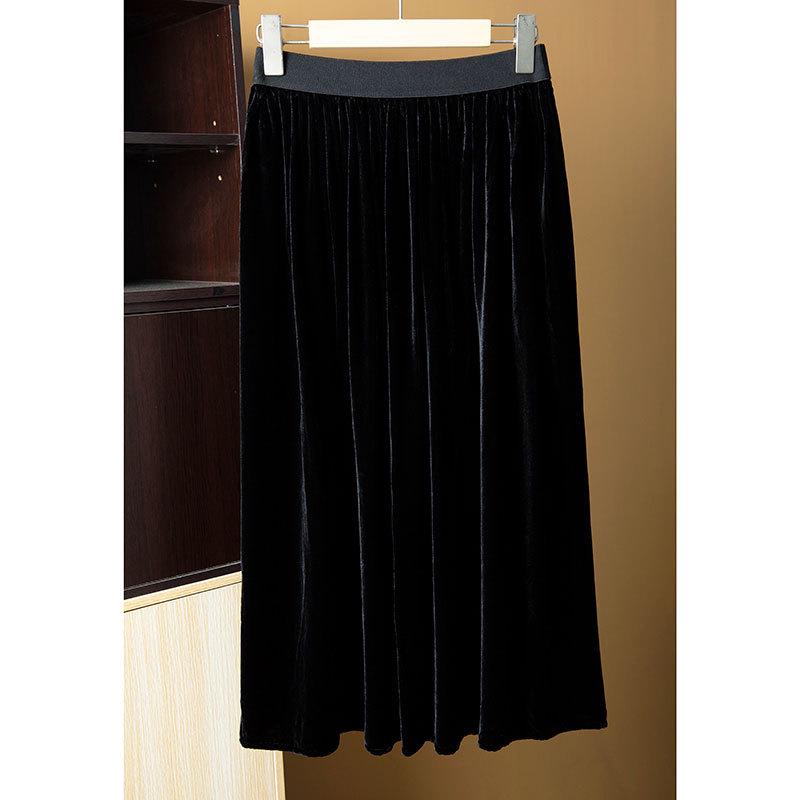 

Velvet High Waist A-line Midi Skirt – Retro & Versatile Design L