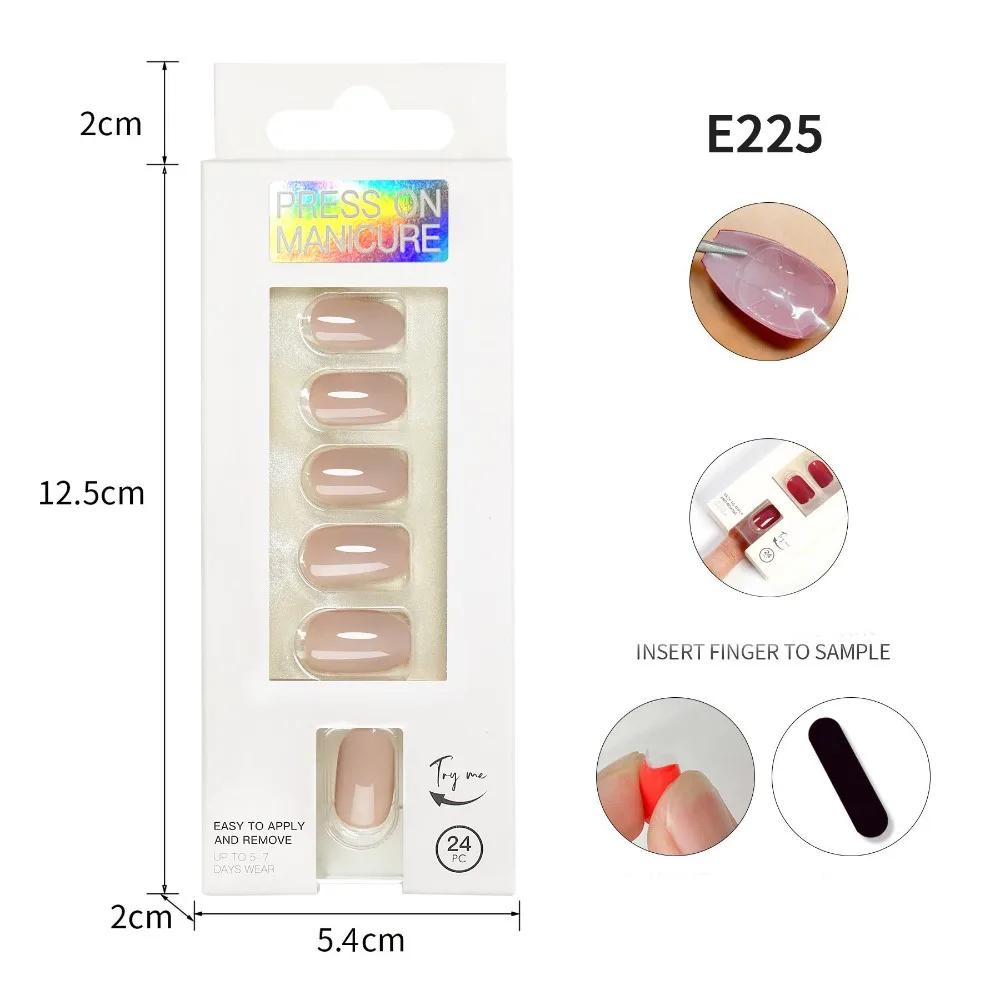 24pcs/Box Women Wearable False Nail Tip Full Cover Artificial Nail Tips Round Head Fake Nails Manicure Tool