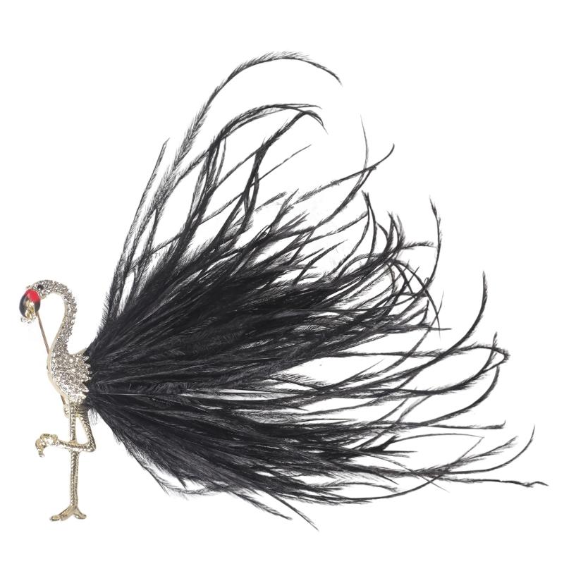 

Fashionable Flamingo Feather Brooch With Zircon Stones Eye Catching Lapel Pin Clothes Decoration For Daily Wear чёрный