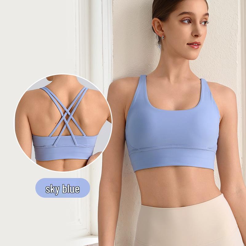 

Shockproof Cross-Back Sports Bra with Thin Straps - High-Intensity, Quick-Dry Yoga and Running Top Small