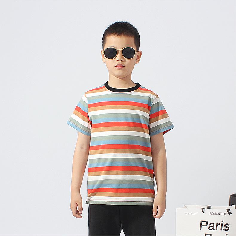 

Summer Korean-Style Striped Knit Top - Girls Short Sleeve T-Shirt 130 cm