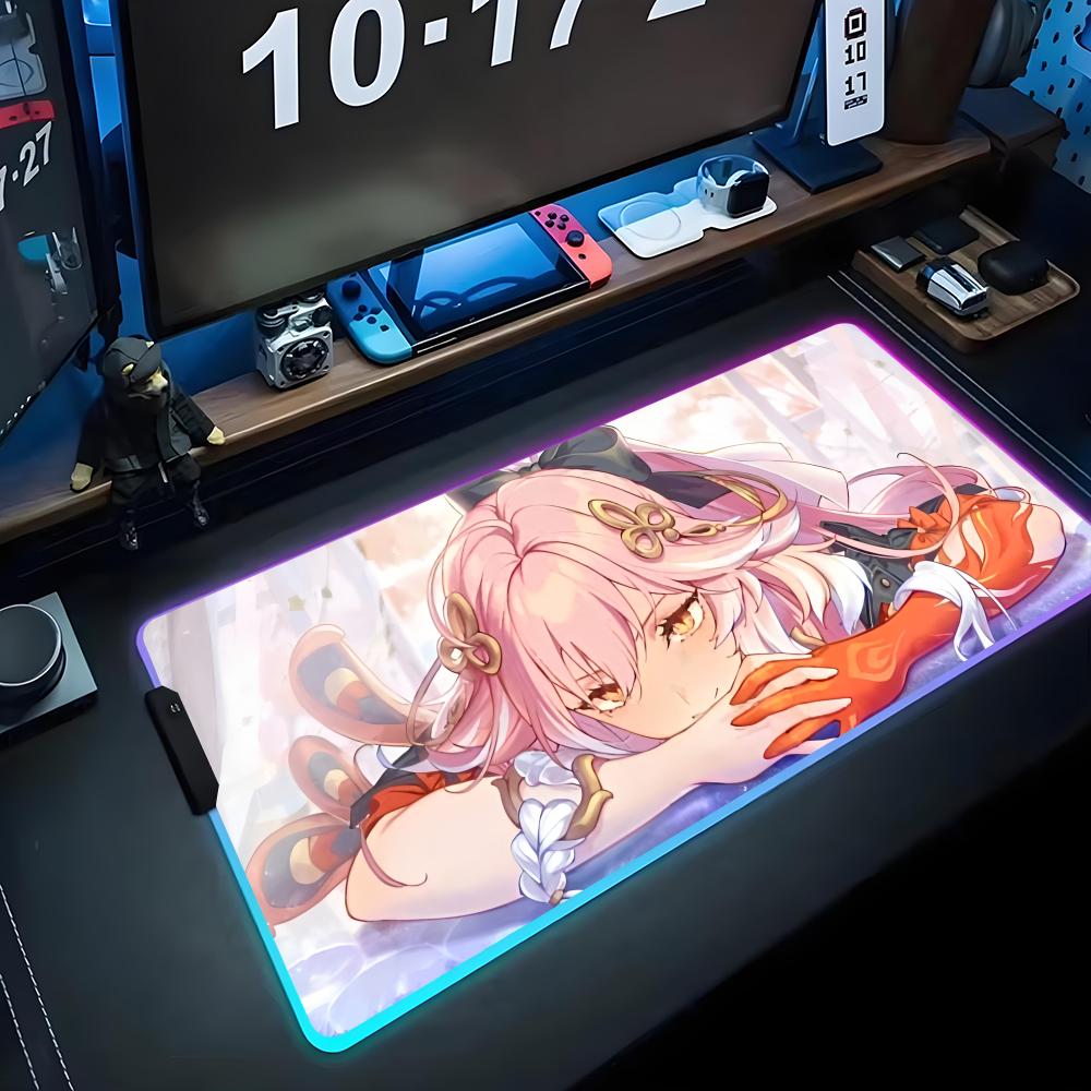 changli wuthering Mouse Pad RGB Gaming Mousepad Big LED Pad PC Desk Mat Luminous Mouse Pad Large Keyboard Mats Table Rug With