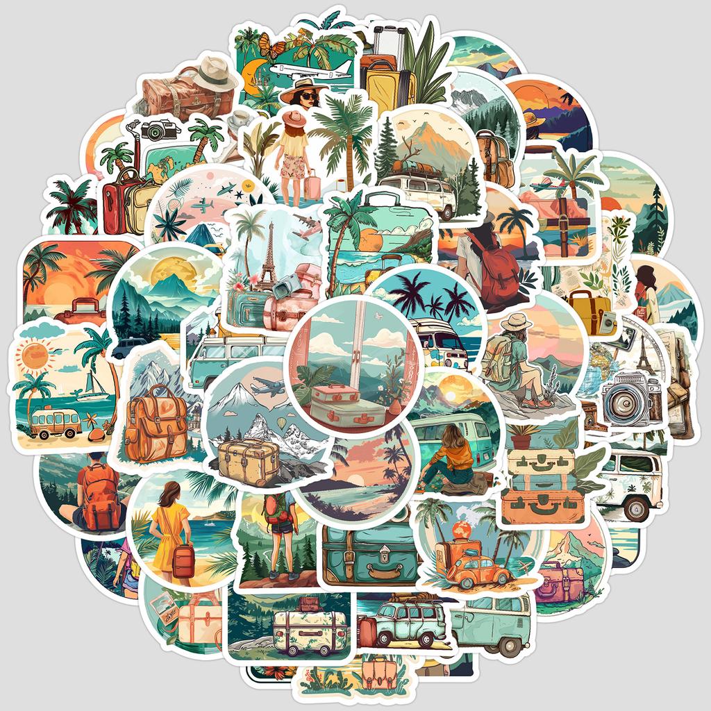 50 Cartoon Travel Graffiti Stickers Water Cup Computer Mobile Phone Waterproof Decorative Stickers Creative DIY Stickers