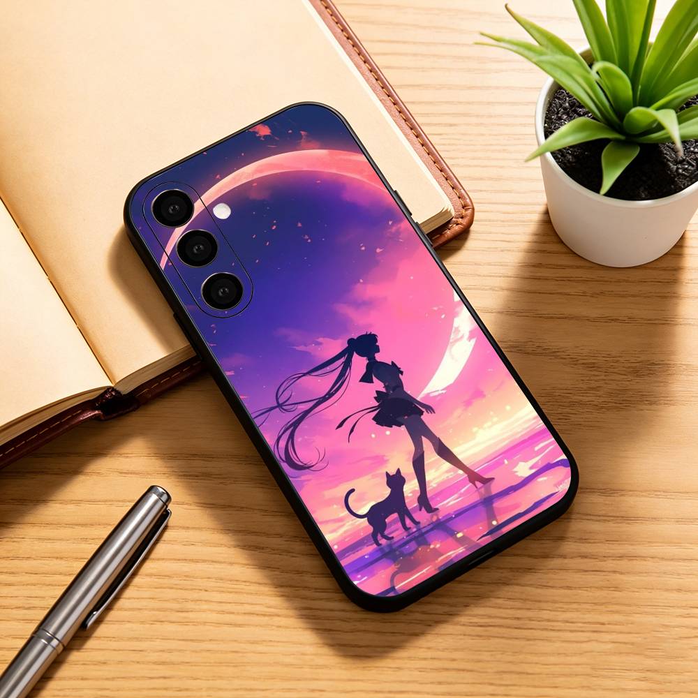 S-Sailor M-Moon K-Kawaii Anime Phone Case For Samsung Galaxy A73,A72,A71,A70,A53,A52,A51,Others Soft Black Cover