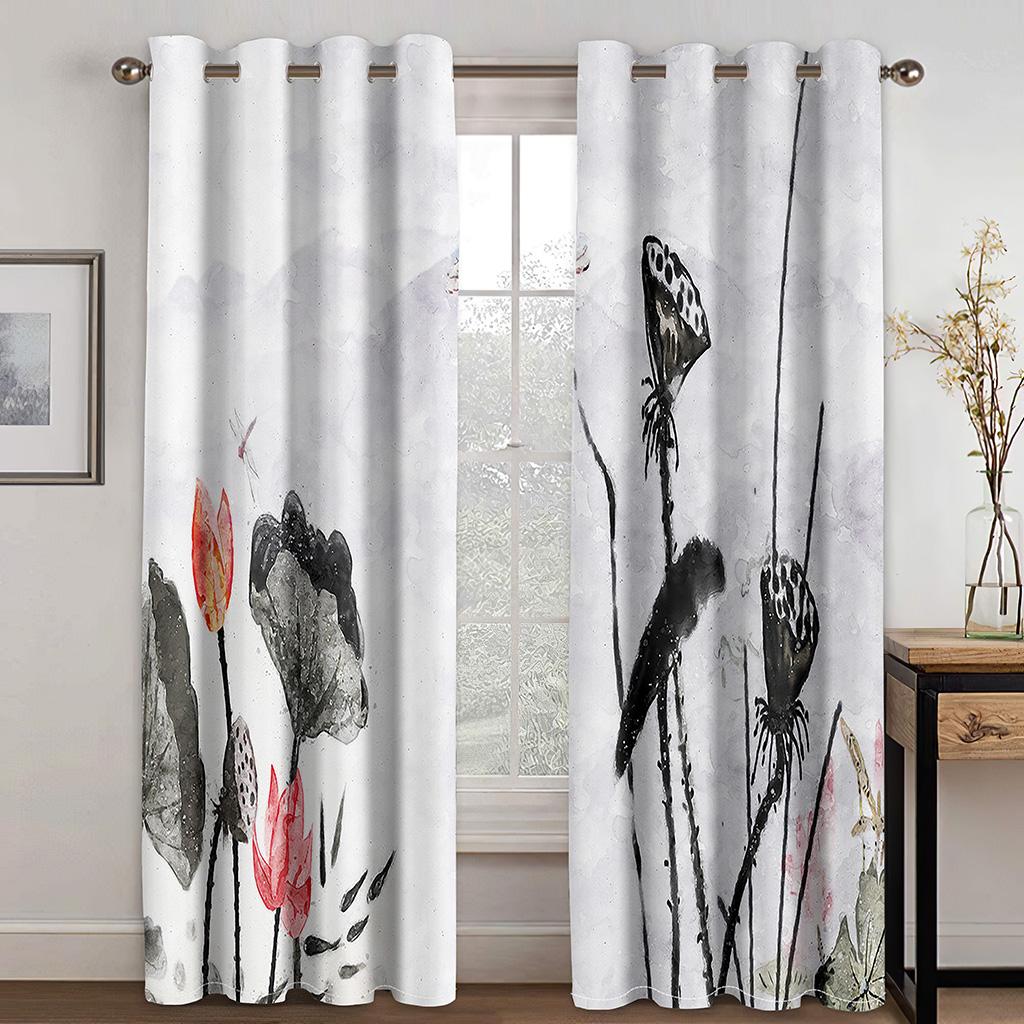 2pcs Red Large Leaved Flower Thin Polyester Semi-shading Curtains for Livingroom Window Treatments Grommet Drapes Free Shipping