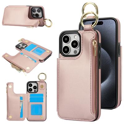 Zipper Cards Solt Wallet Ring Holder Leather Case For iPhone 16 Pro Max 15 Plus 14 13 12 11 Double Buckle Magnetic Rfid Cover