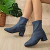 Casual Versatile Single Boots New Large Size Spring and Autumn Square Head Thick Heel Solid Color Women's Martin Boots