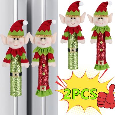 Neu 2/1 Stück Weihnachts-Kühlschrankgriffabdeckung Stoff Elf Santa Mikrowelle Küche Kühlschrank Türknaufschutz Weihnachtsdekorationen Zuhause
