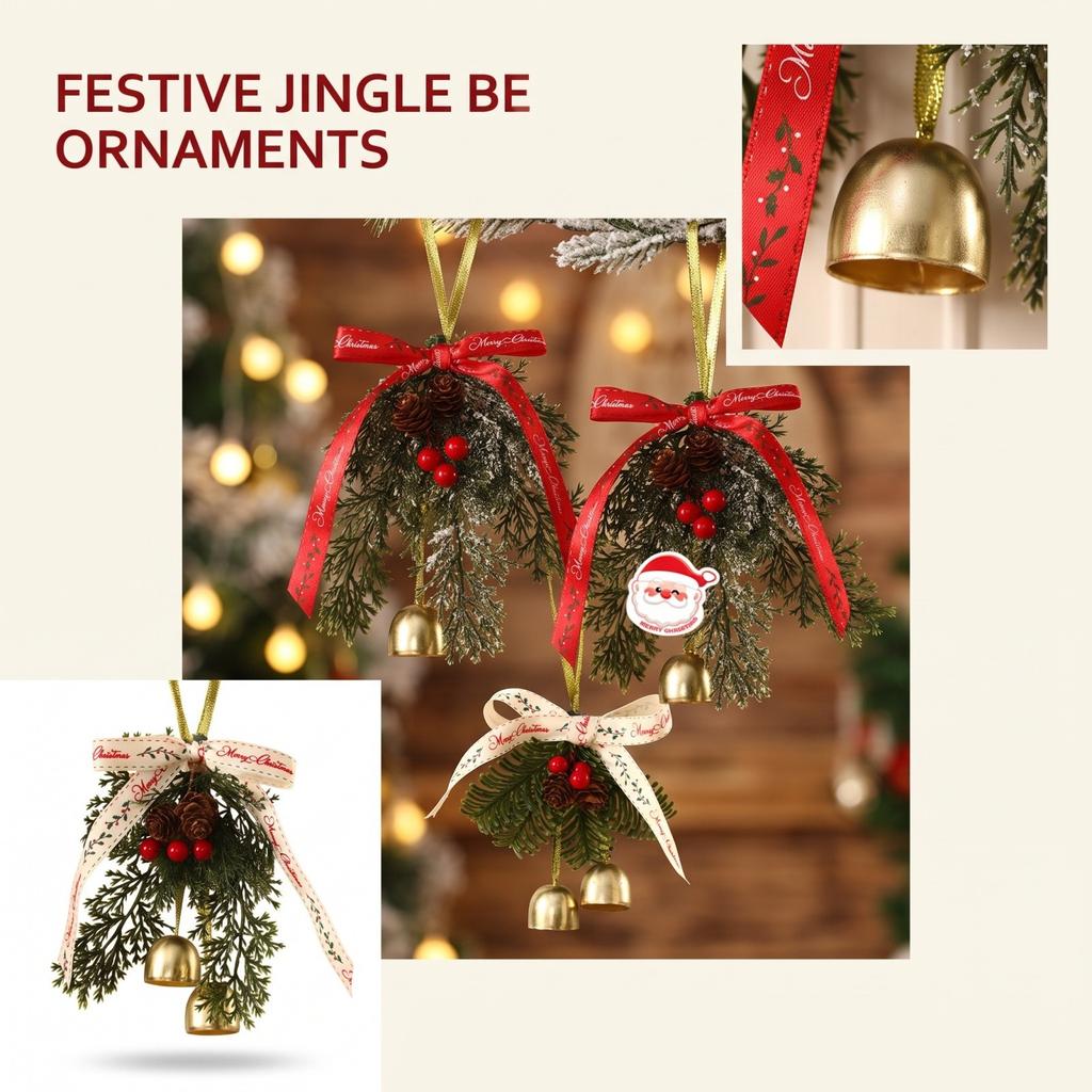 Christmas Double Bell Hanging Ornament for Tree, Wreath, Fireplace, Door Holiday Decor