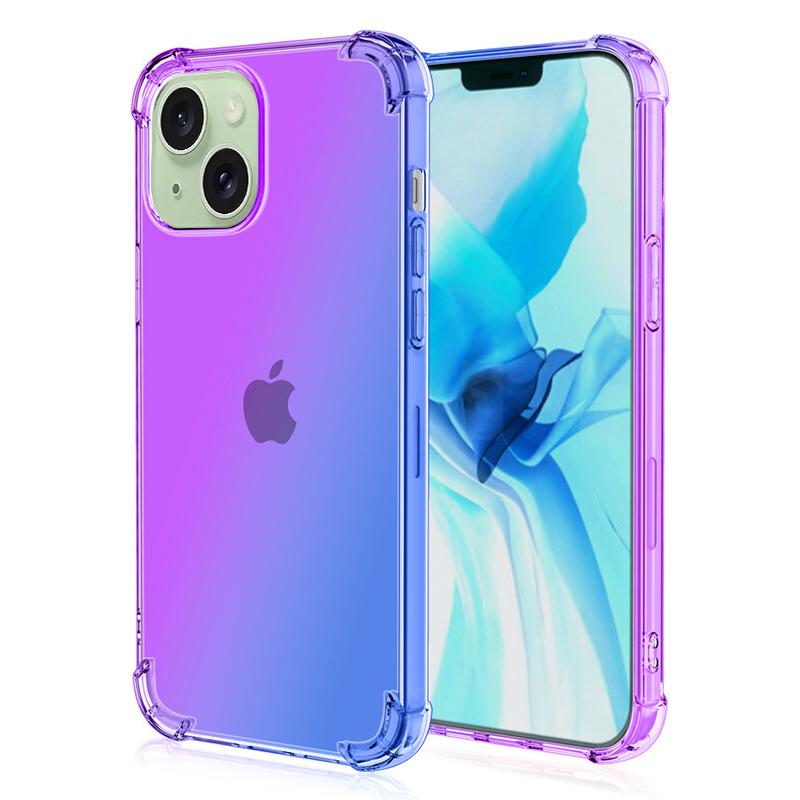 

For iPhone 15 Four Corner Anti-drop Phone Case Gradient Color TPU Phone Back Cover Purple/Blue