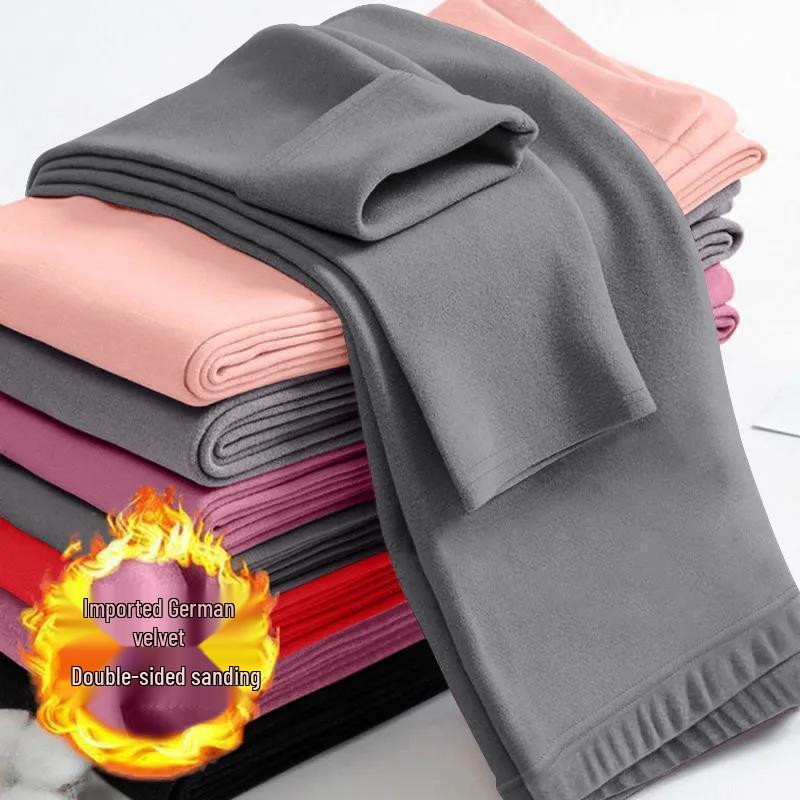 Damen Herbst- & Winter-Fleecehose: Vielseitige, dicke Baumwoll-Wolle Basis-Schicht, Koreanischer Stil, Studenten-Garn-Design, Für drinnen/draußen.