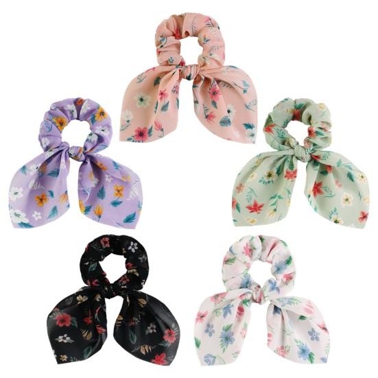 Hair Band Floral Print Bunny Ears Shape Elastic Hair Tie No Irritating Scalp Hair Rope Versatile Hair