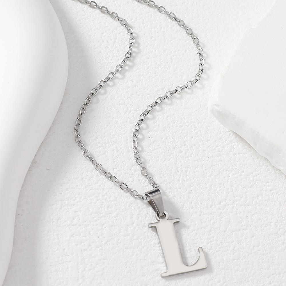 Polished Stainless Steel Alphabet Necklace - Women's Daily Wear Clavicle Chain