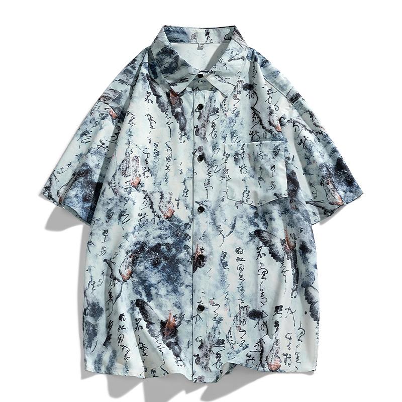Мужская рубашка, Однотонная рубашка, Рубашка с коротким рукавом в стиле Business Casual 2XL синий