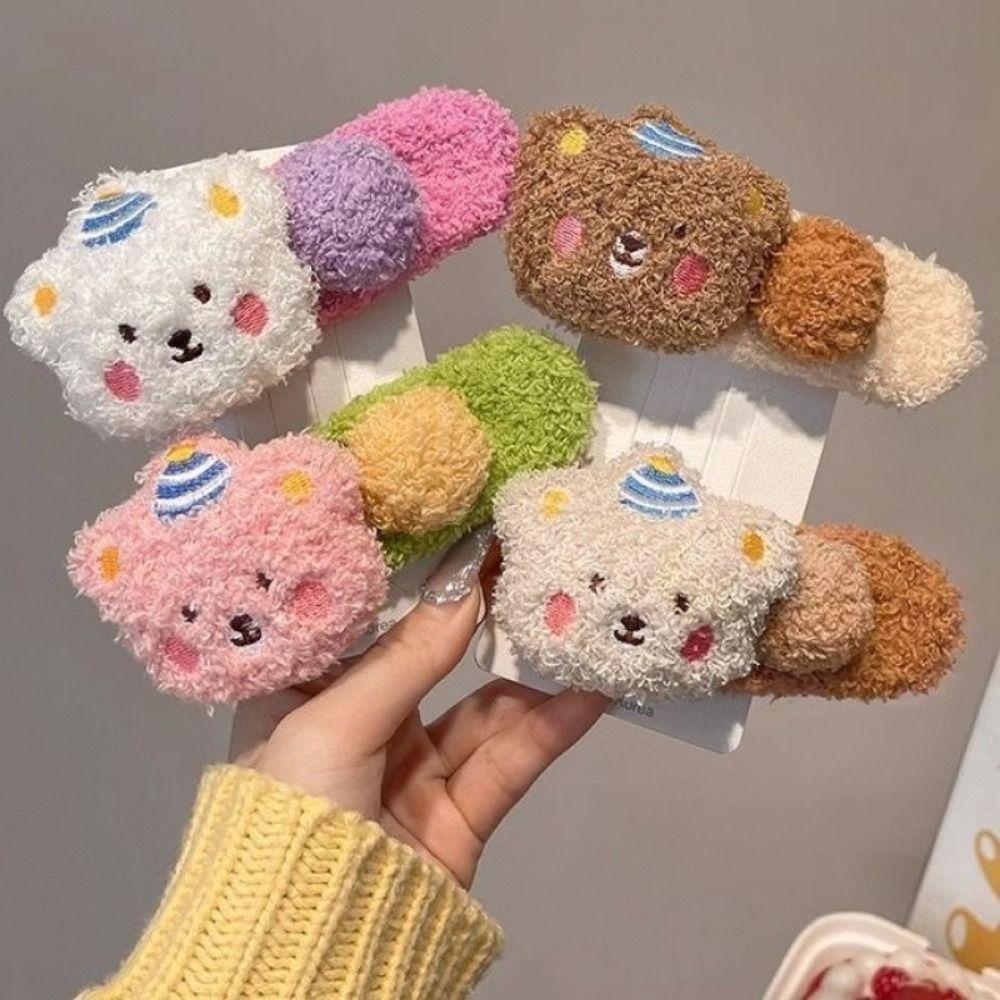 

1/4pcs Colorful Cartoon Plush Headband Large Bear Plush Hair Clip Cute Plush Duckbill Clip Women 1pc Pink