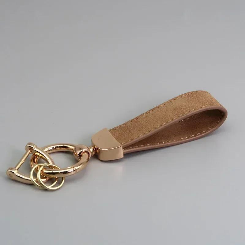 Laser Custom Logo Suede Leather Keychain for Men and Women Retro Vintage Personalized Company Name Keyring Engrave Car Key Chain